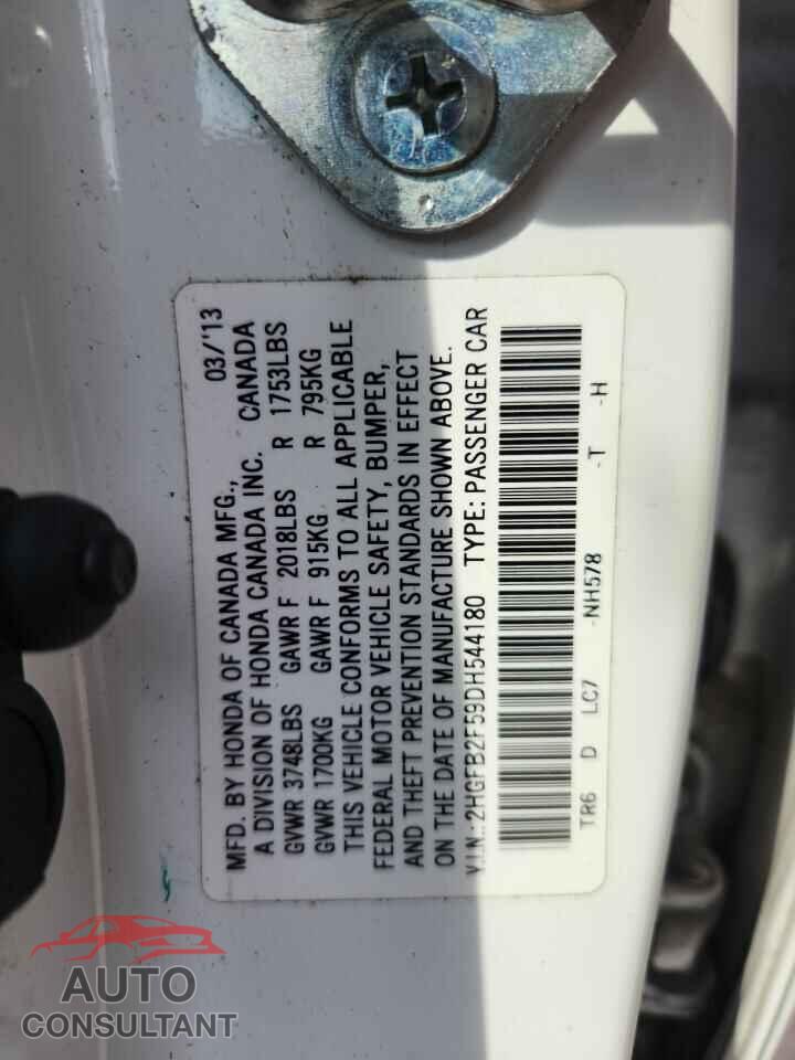 HONDA CIVIC 2013 - 2HGFB2F59DH544180