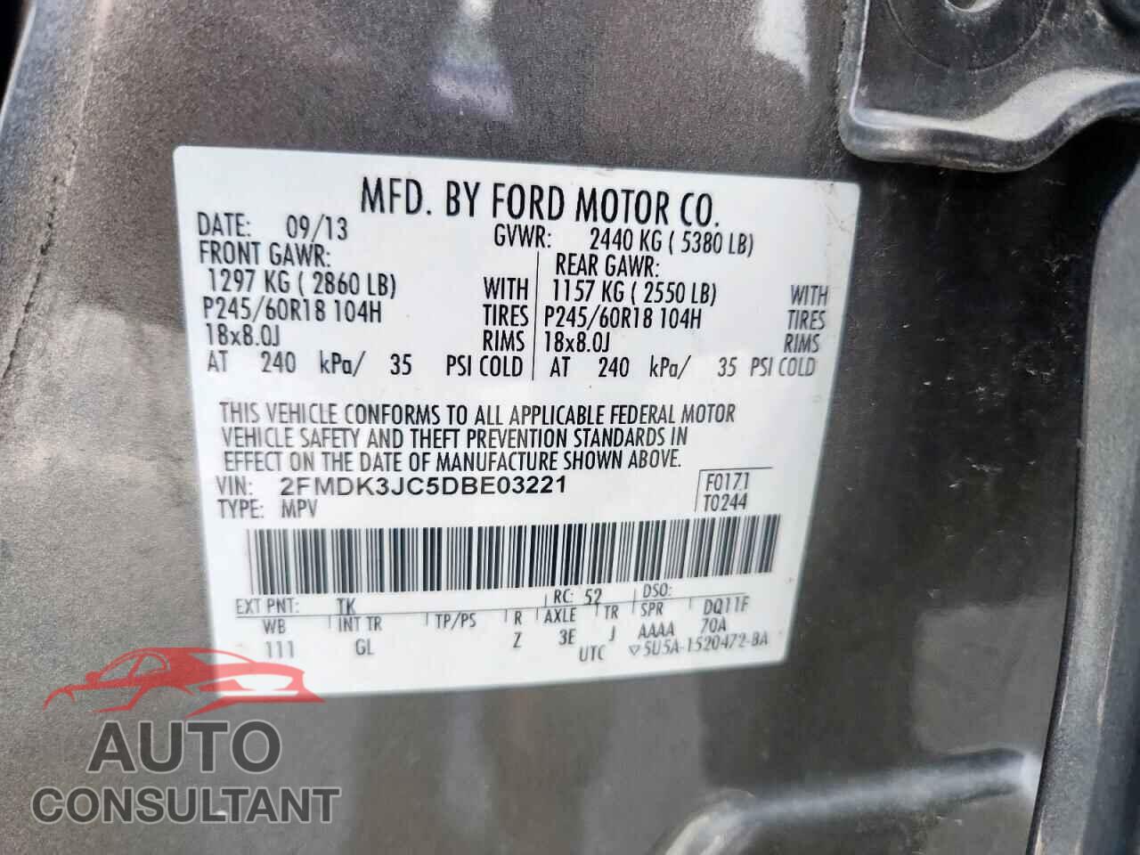 FORD EDGE 2013 - 2FMDK3JC5DBE03221