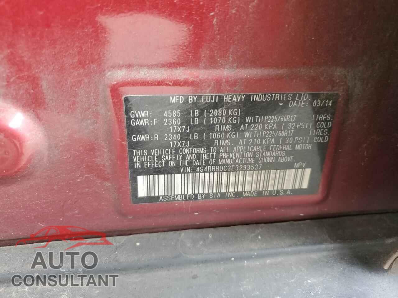 SUBARU OUTBACK 2014 - 4S4BRBDC3E3293537