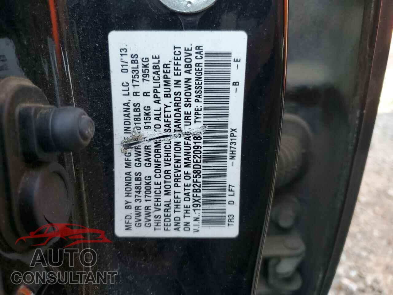 HONDA CIVIC 2013 - 19XFB2F58DE209180