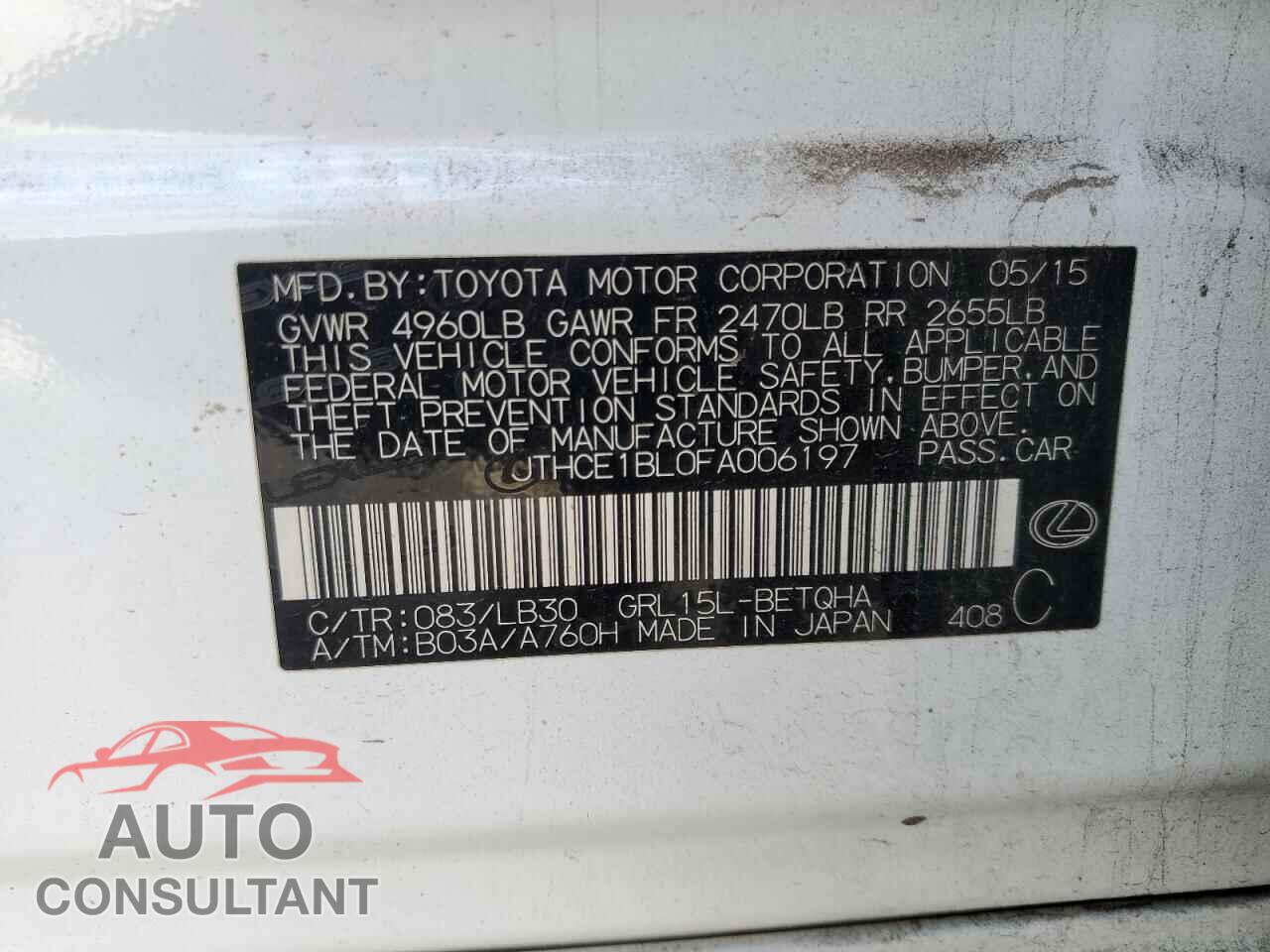LEXUS GS350 2015 - JTHCE1BL0FA006197