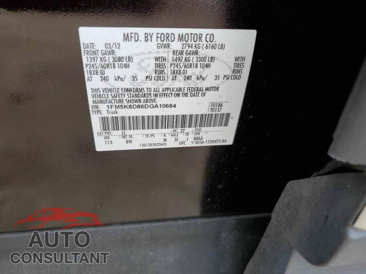 FORD EXPLORER 2013 - 1FM5K8D86DGA10684