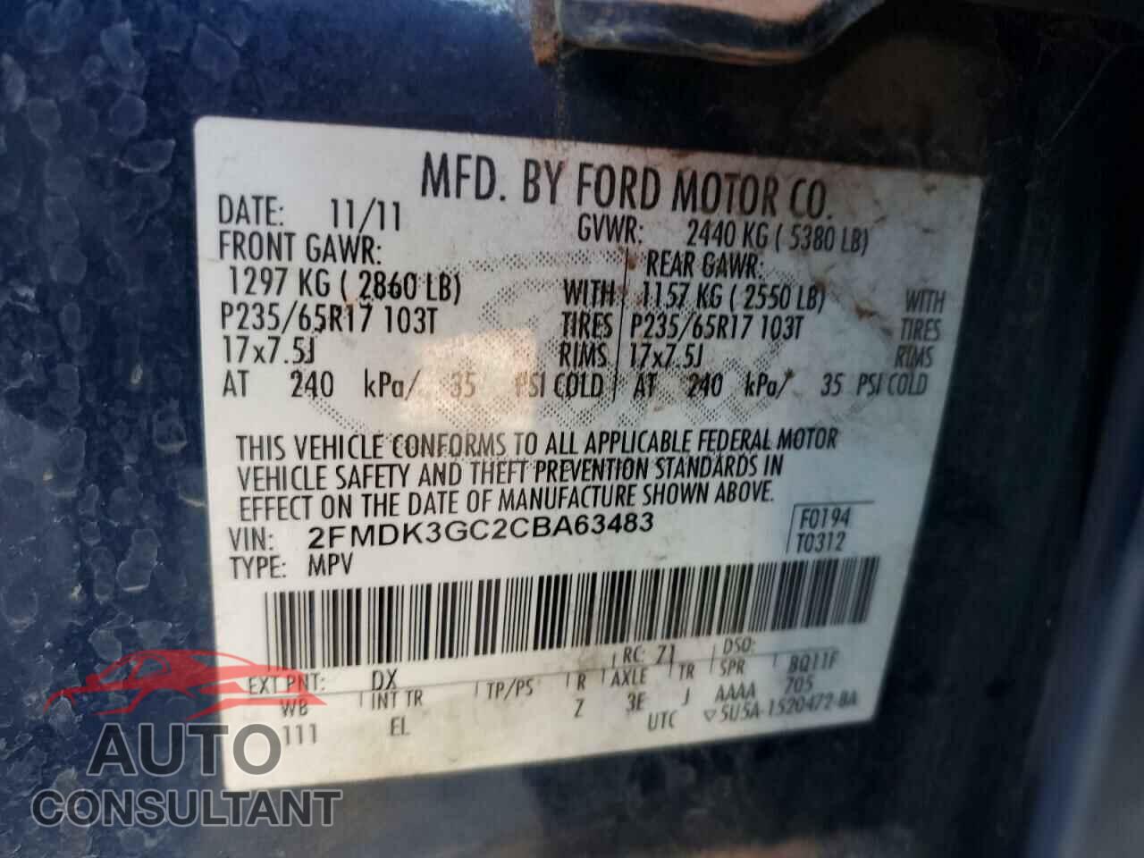 FORD EDGE 2012 - 2FMDK3GC2CBA63483