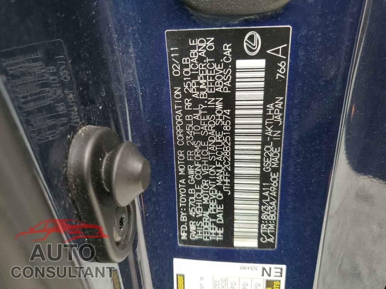 LEXUS IS 2011 - JTHFF2C28B2518574