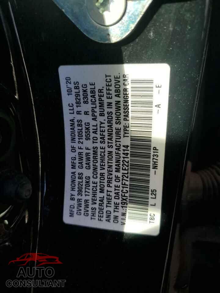 HONDA CIVIC 2020 - 19XFC1F72LE221414