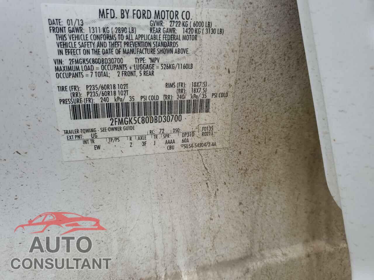 FORD FLEX 2013 - 2FMGK5C80DBD30700