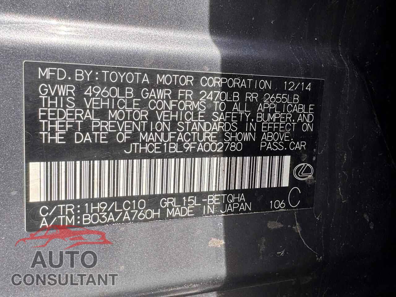 LEXUS GS350 2015 - JTHCE1BL9FA002780