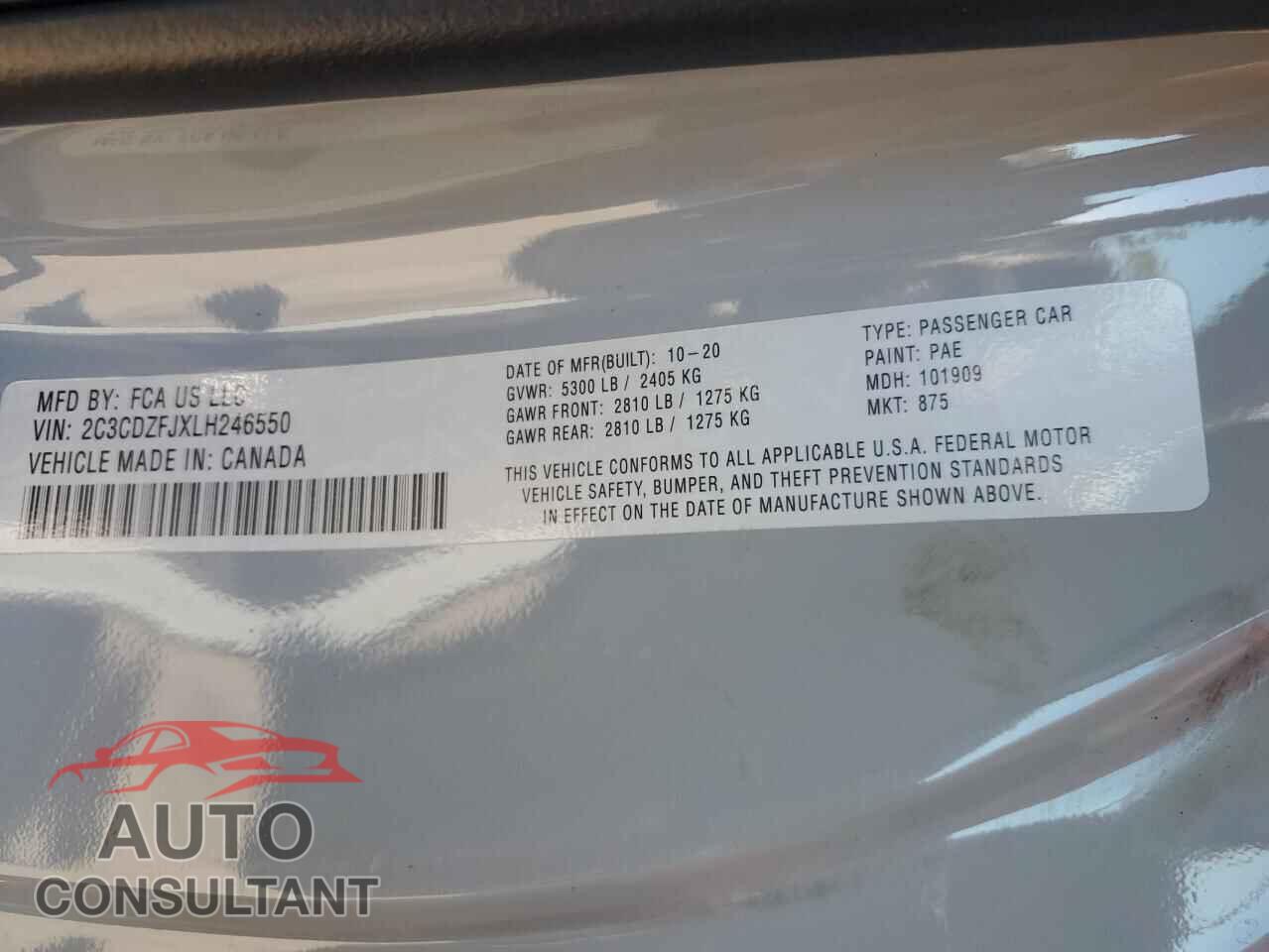 DODGE CHALLENGER 2020 - 2C3CDZFJXLH246550