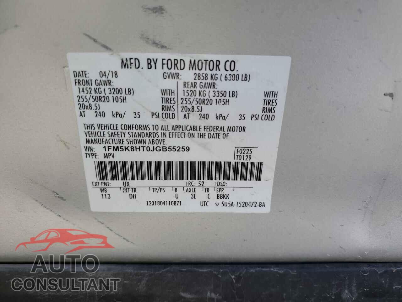 FORD EXPLORER 2018 - 1FM5K8HT0JGB55259
