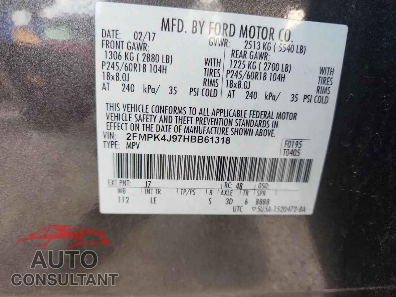 FORD EDGE 2017 - 2FMPK4J97HBB61318