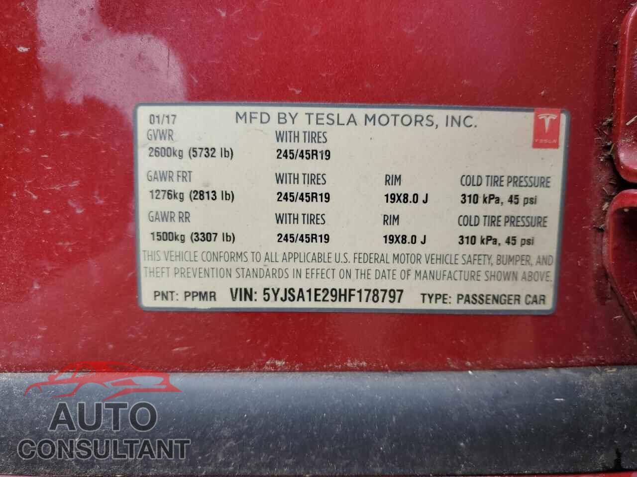 TESLA MODEL S 2017 - 5YJSA1E29HF178797