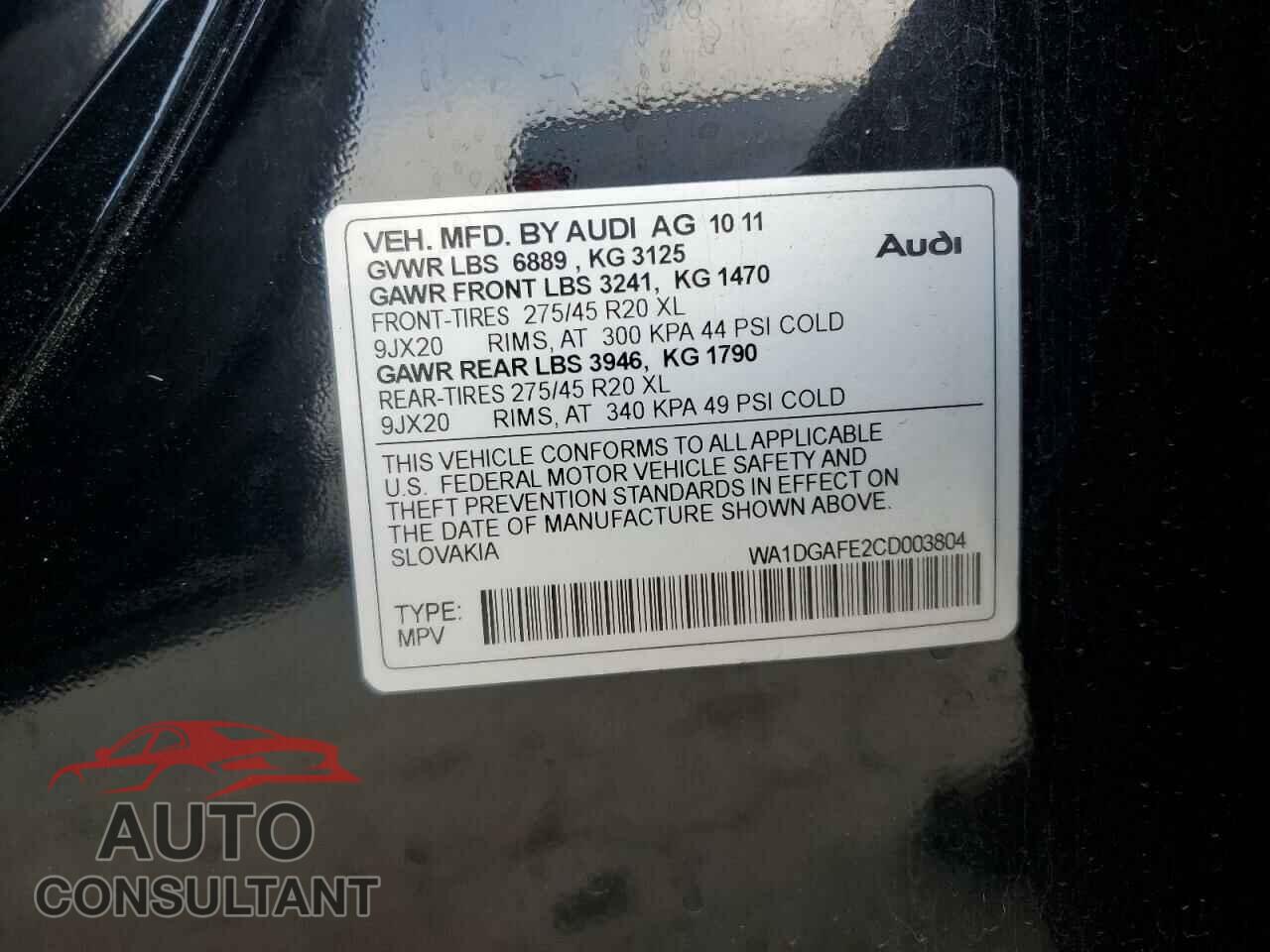 AUDI Q7 2012 - WA1DGAFE2CD003804