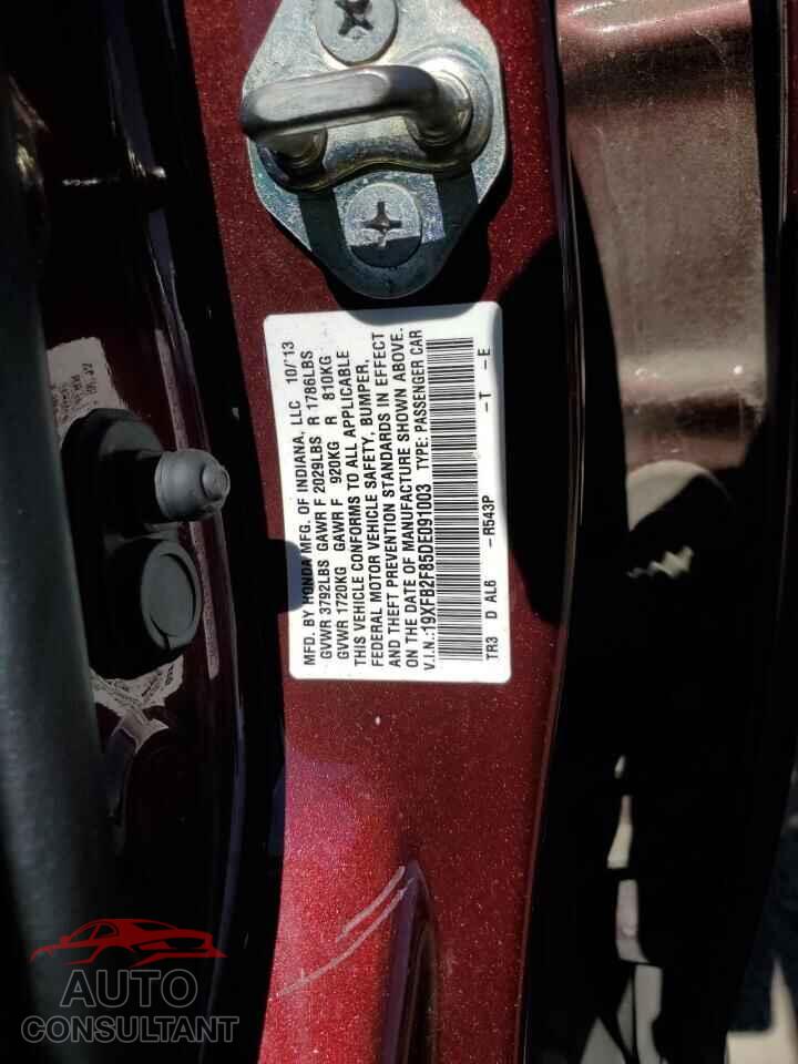 HONDA CIVIC 2013 - 19XFB2F85DE091003