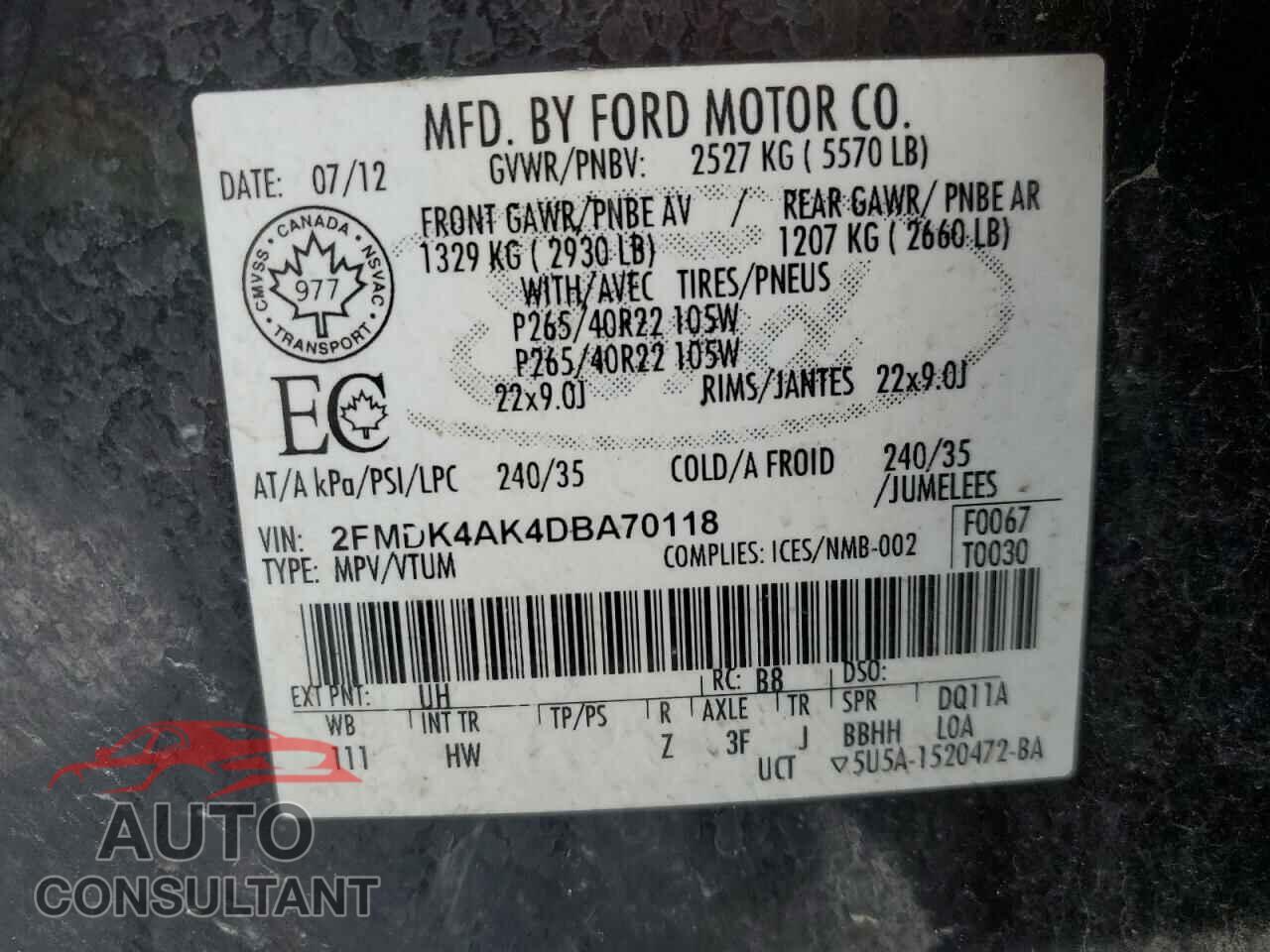 FORD EDGE 2013 - 2FMDK4AK4DBA70118