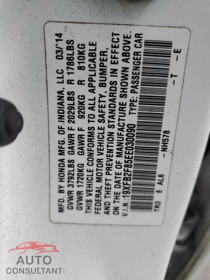 HONDA CIVIC 2014 - 19XFB2F85EE030090