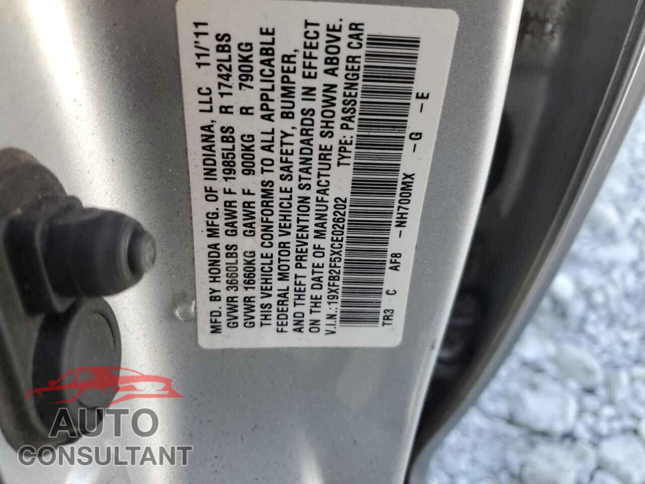 HONDA CIVIC 2012 - 19XFB2F5XCE026202