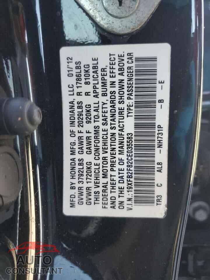 HONDA CIVIC 2012 - 19XFB2F82CE035583