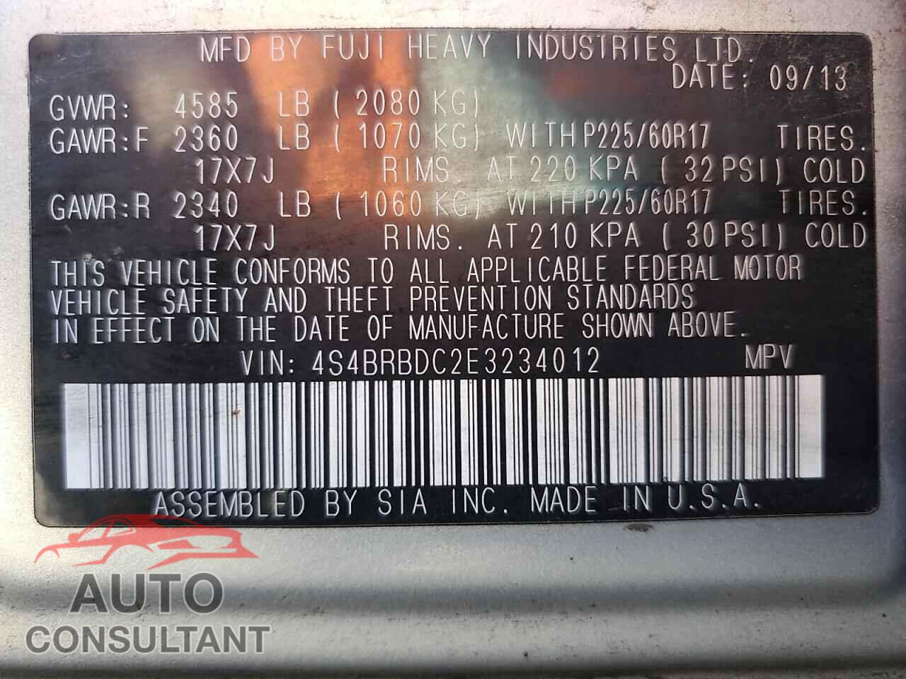 SUBARU OUTBACK 2014 - 4S4BRBDC2E3234012