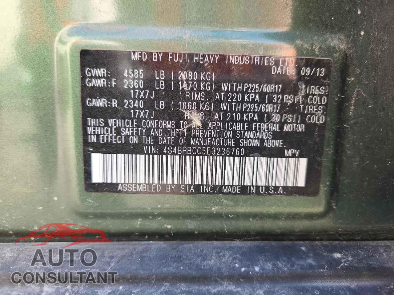 SUBARU OUTBACK 2014 - 4S4BRBCC5E3236760