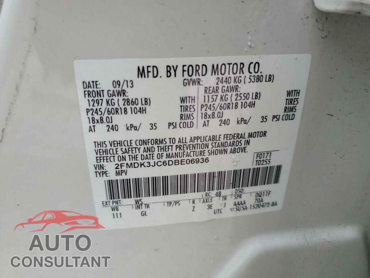 FORD EDGE 2013 - 2FMDK3JC6DBE06936