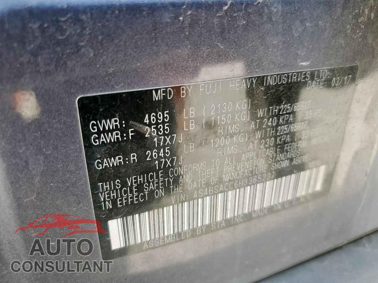 SUBARU OUTBACK 2017 - 4S4BSACC6H3365237