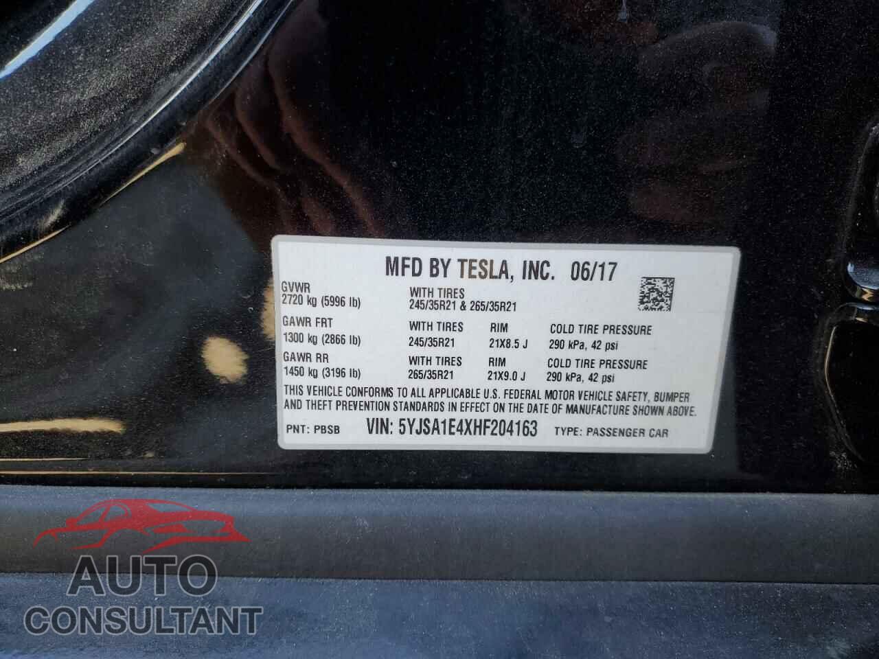 TESLA MODEL S 2017 - 5YJSA1E4XHF204163
