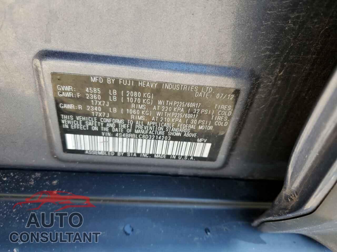 SUBARU OUTBACK 2013 - 4S4BRBLC8D3214203