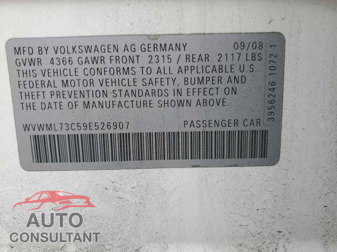 VOLKSWAGEN CC 2009 - WVWML73C59E526907