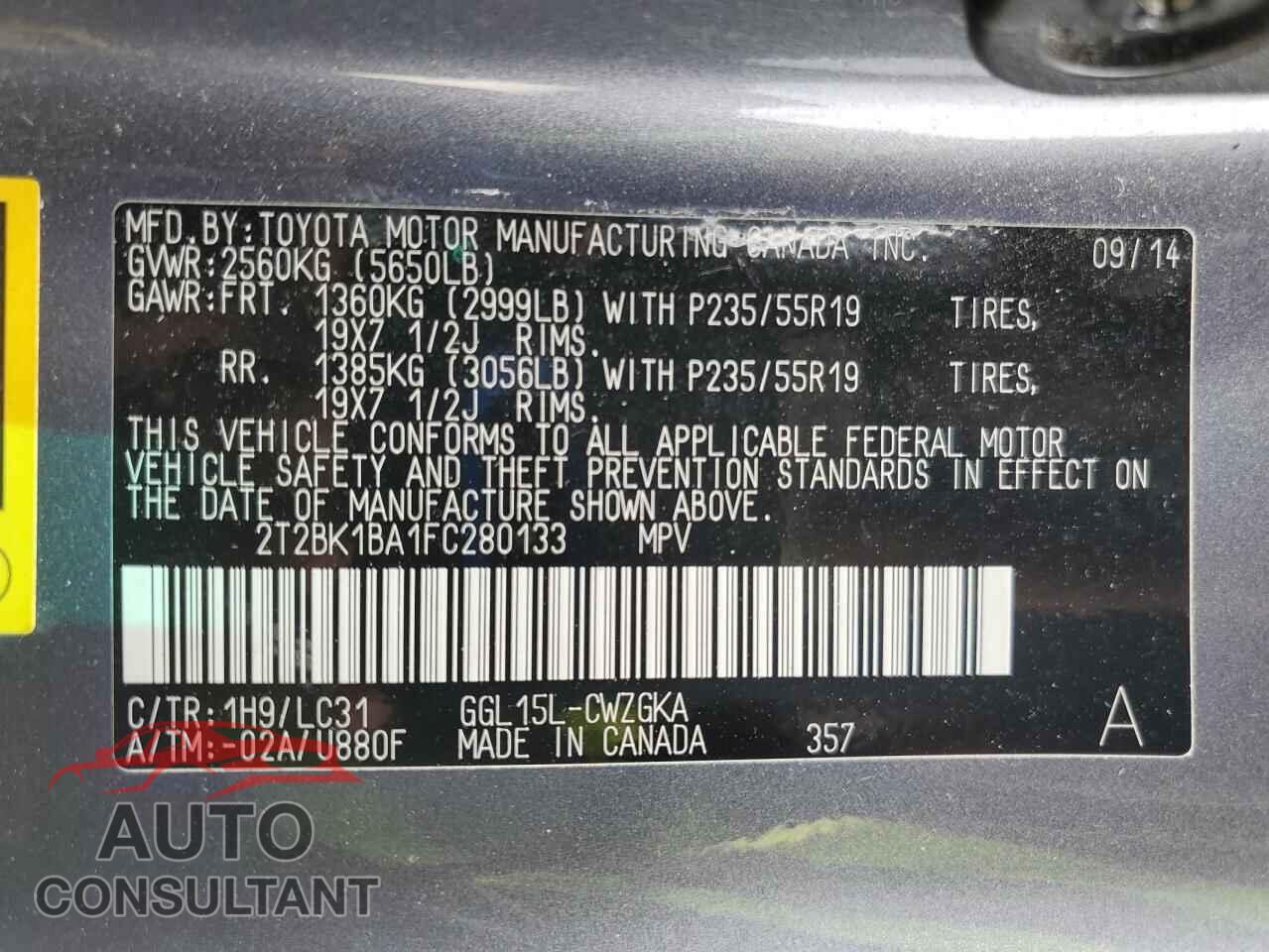LEXUS RX350 2015 - 2T2BK1BA1FC280133
