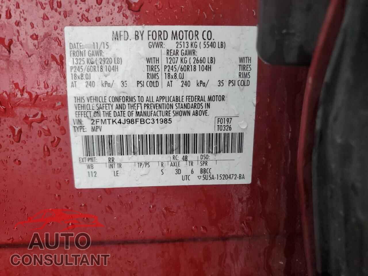 FORD EDGE 2015 - 2FMTK4J98FBC31985