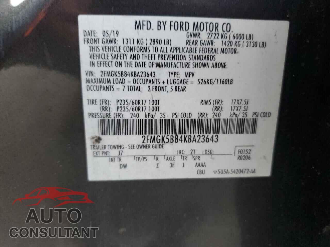 FORD FLEX 2019 - 2FMGK5B84KBA23643