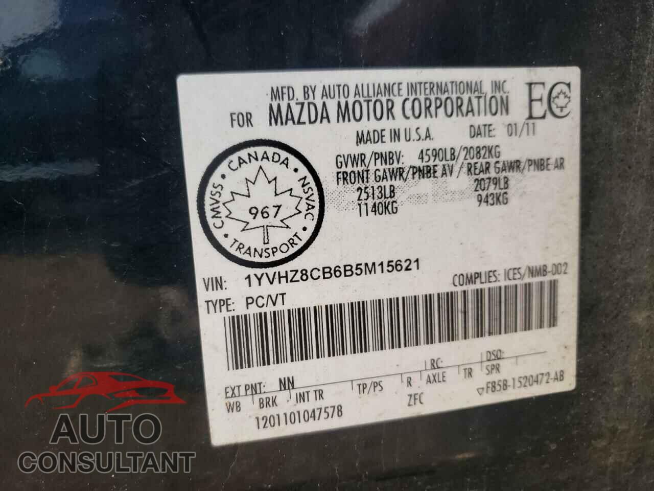 MAZDA 6 2011 - 1YVHZ8CB6B5M15621
