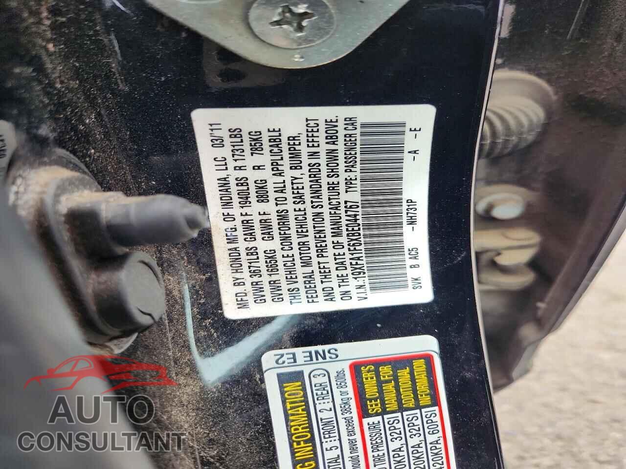 HONDA CIVIC 2011 - 19XFA1F6XBE044767