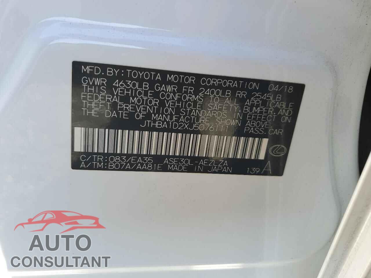 LEXUS IS 2018 - JTHBA1D2XJ5076111