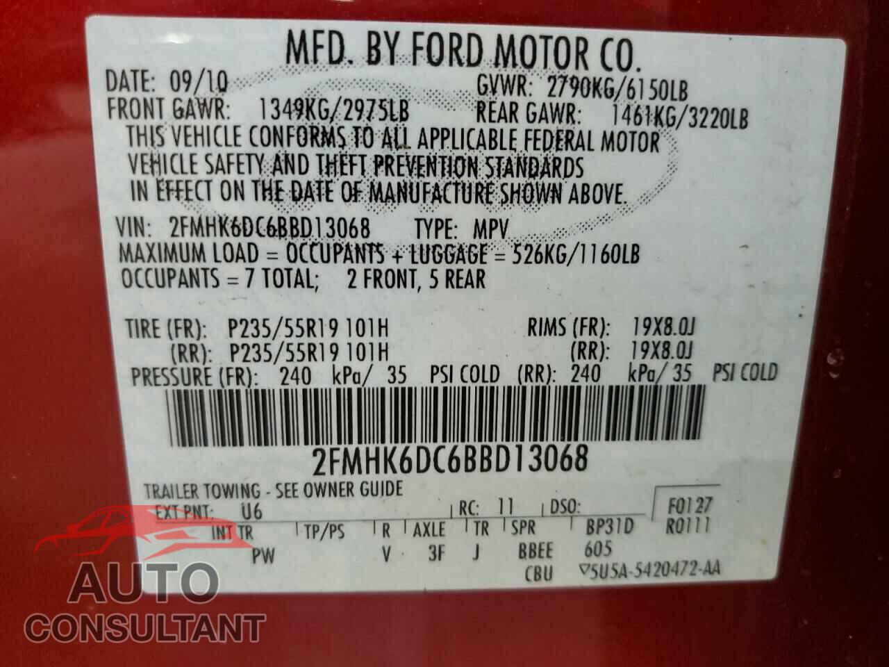 FORD FLEX 2011 - 2FMHK6DC6BBD13068