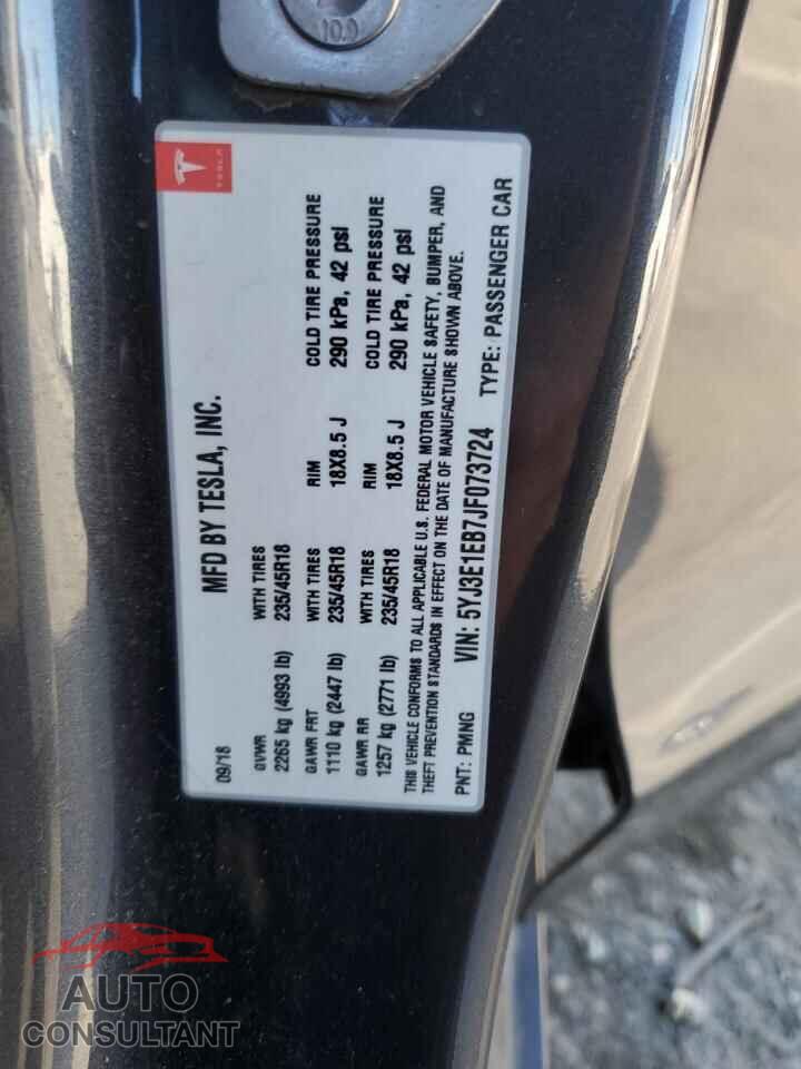 TESLA MODEL 3 2018 - 5YJ3E1EB7JF073724
