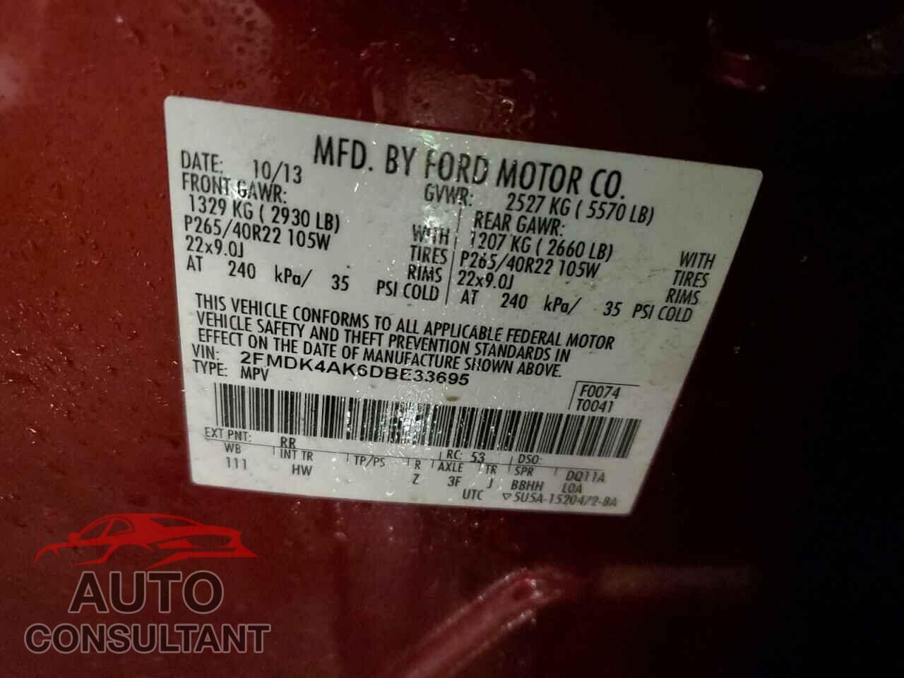 FORD EDGE 2013 - 2FMDK4AK6DBE33695