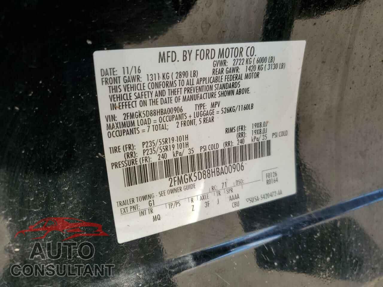 FORD FLEX 2017 - 2FMGK5D88HBA00906