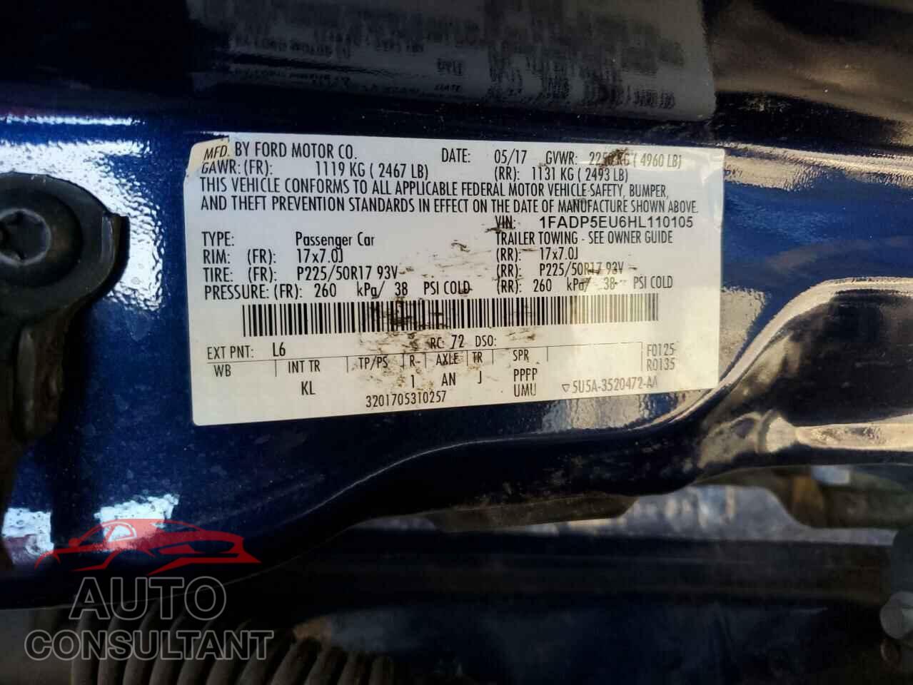 FORD CMAX 2017 - 1FADP5EU6HL110105
