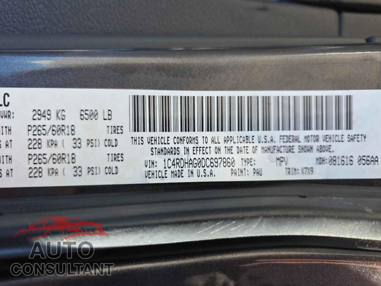 DODGE DURANGO 2013 - 1C4RDHAG0DC697860