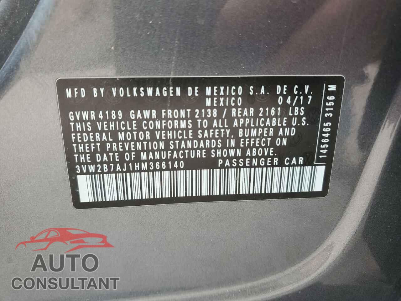 VOLKSWAGEN JETTA 2017 - 3VW2B7AJ1HM366140