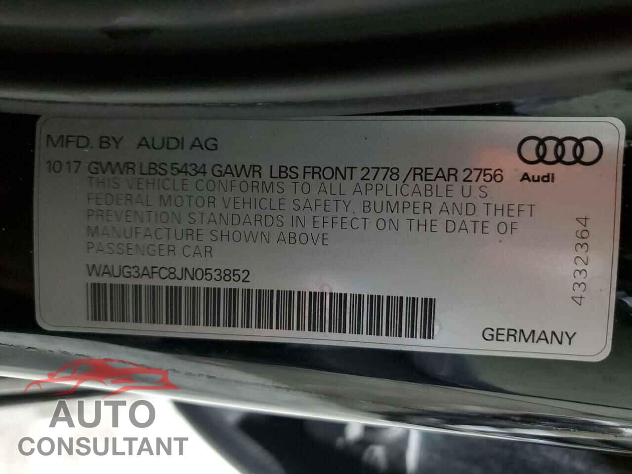 AUDI A6 2018 - WAUG3AFC8JN053852