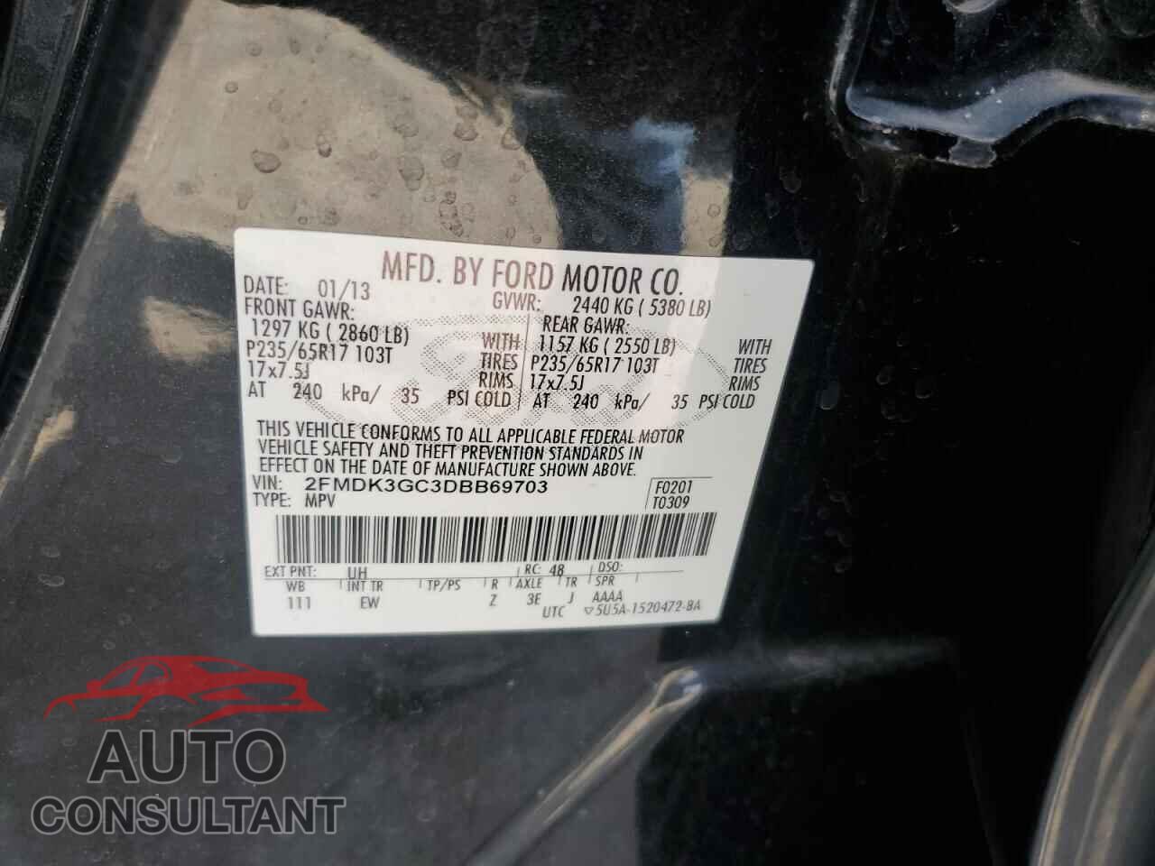 FORD EDGE 2013 - 2FMDK3GC3DBB69703
