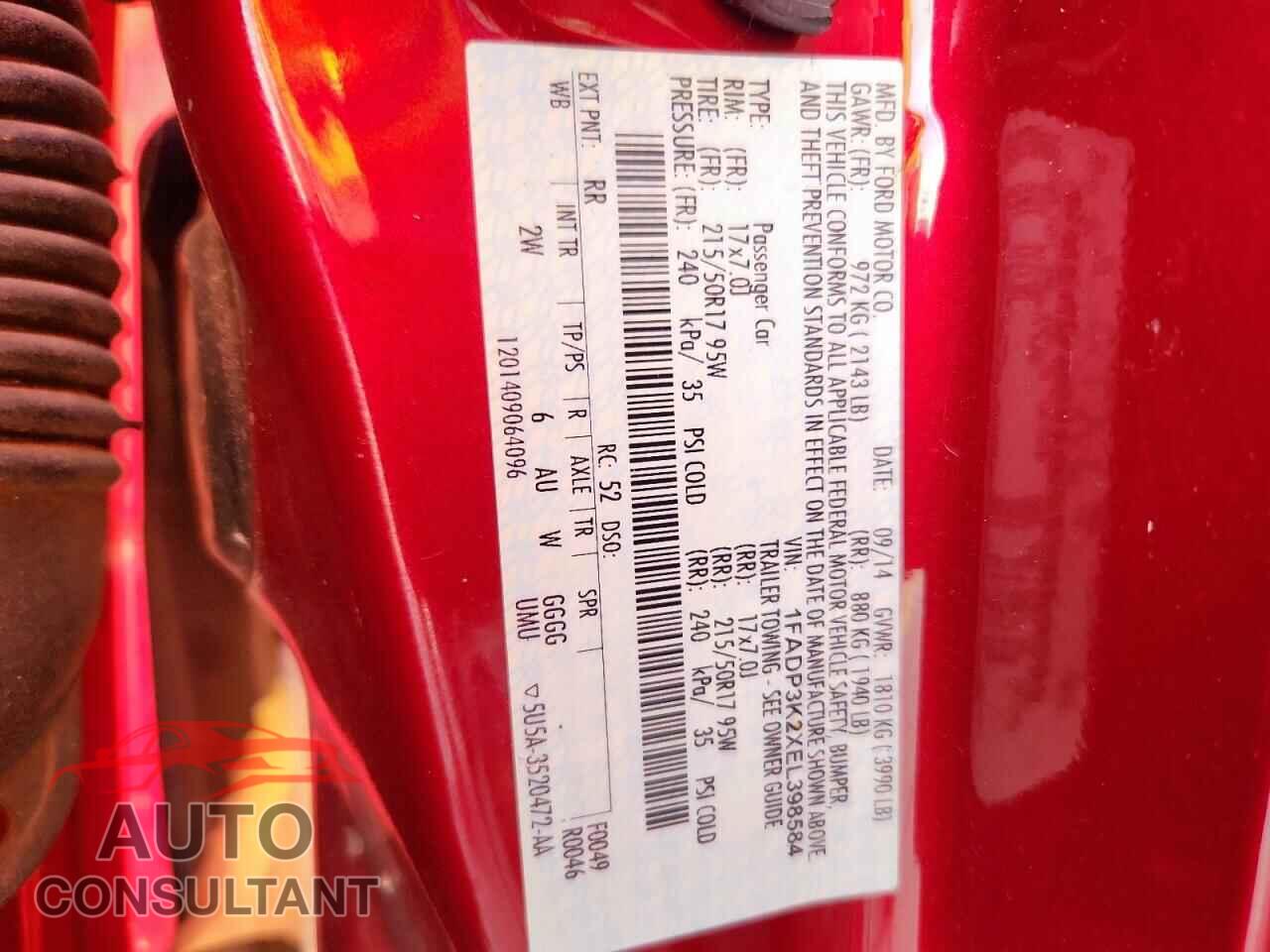 FORD FOCUS 2014 - 1FADP3K2XEL398584
