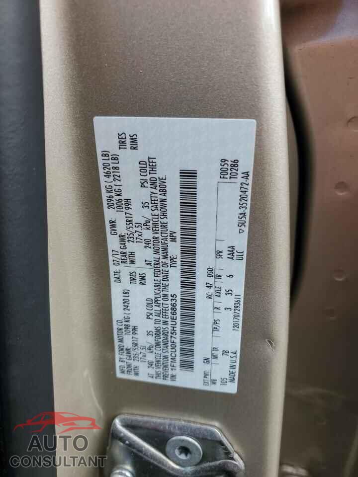 FORD ESCAPE 2017 - 1FMCU0F75HUE68635