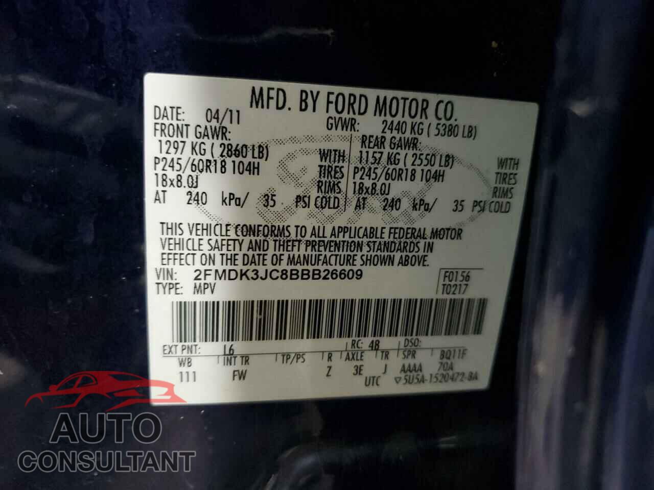 FORD EDGE 2011 - 2FMDK3JC8BBB26609