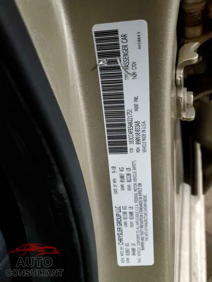 DODGE AVENGER 2010 - 1B3CC4FB5AN221751