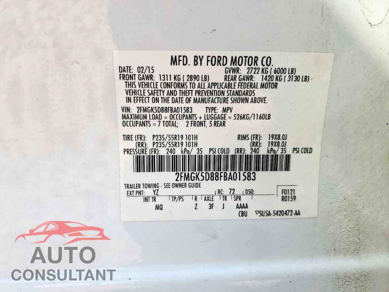 FORD FLEX 2015 - 2FMGK5D88FBA01583