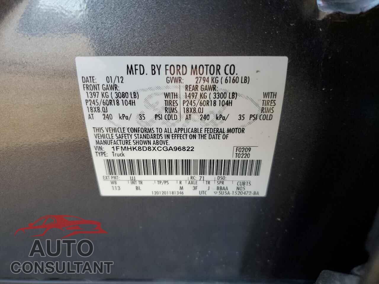 FORD EXPLORER 2012 - 1FMHK8D8XCGA96822