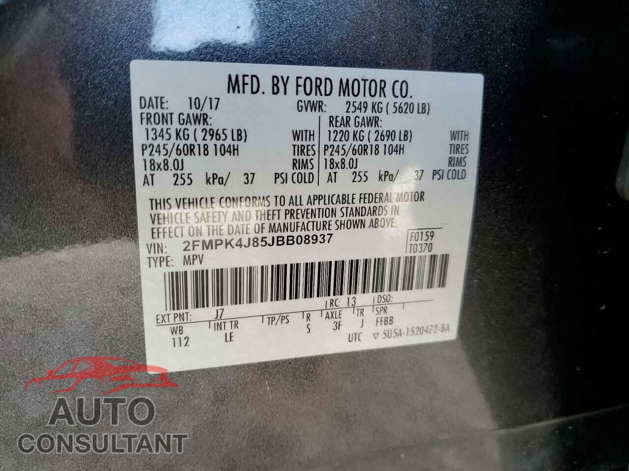 FORD EDGE 2018 - 2FMPK4J85JBB08937